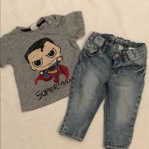 Baby Superman shirt and jeans set